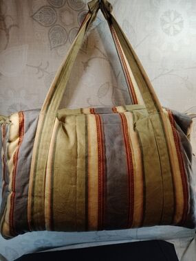 Gloria Rae X-Large Striped Olive Green Duffle /Travel Tote Bag